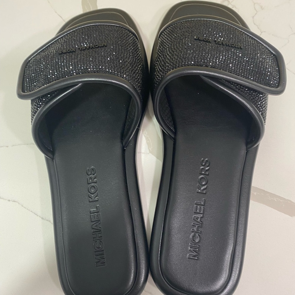 Michael Kors Black Crystal Slide Sandals - Picture 4 of 6